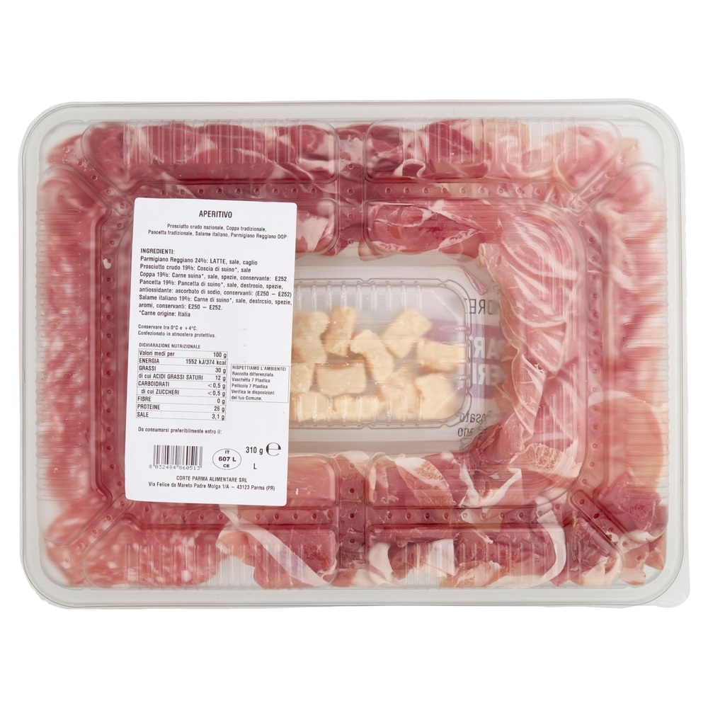 Amoretti Party Aperitivo Crudo, Coppa, Pancetta, Salame, Parmigiano Reggiano DOP 310 g